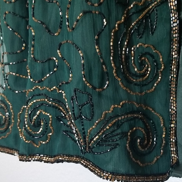 JMD New York Forest Green Vintage Beaded Silk Topper Jacket Medium - Picture 5 of 10